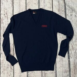 VTG Fisher Company Navy Blue Vneck Knit Sweater Pullover Jumper Mens